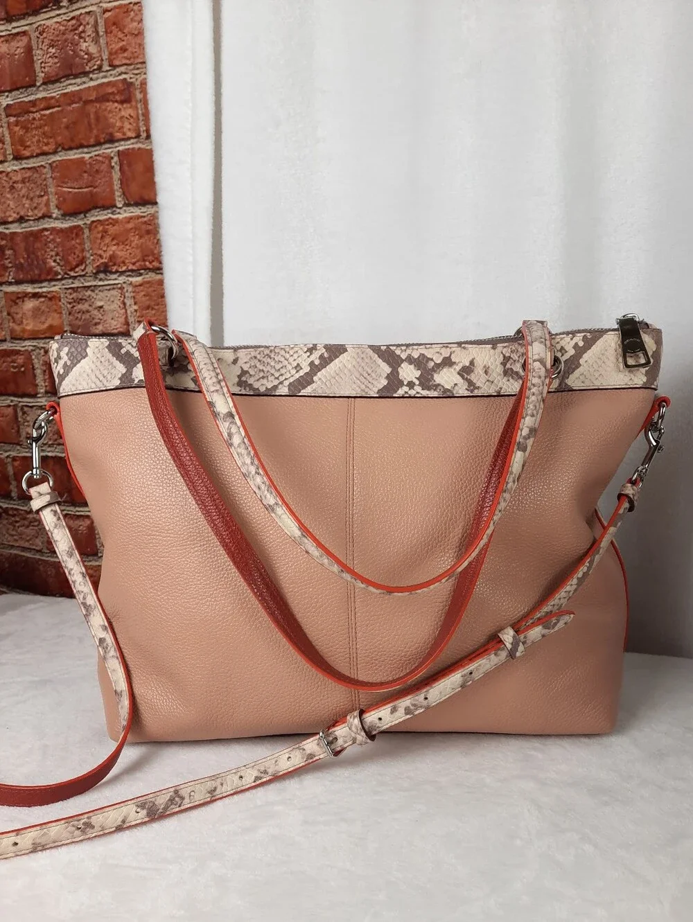 Coach Tyler Large Zip Top Leather Tote Nude Beige F11759 - Excellent!